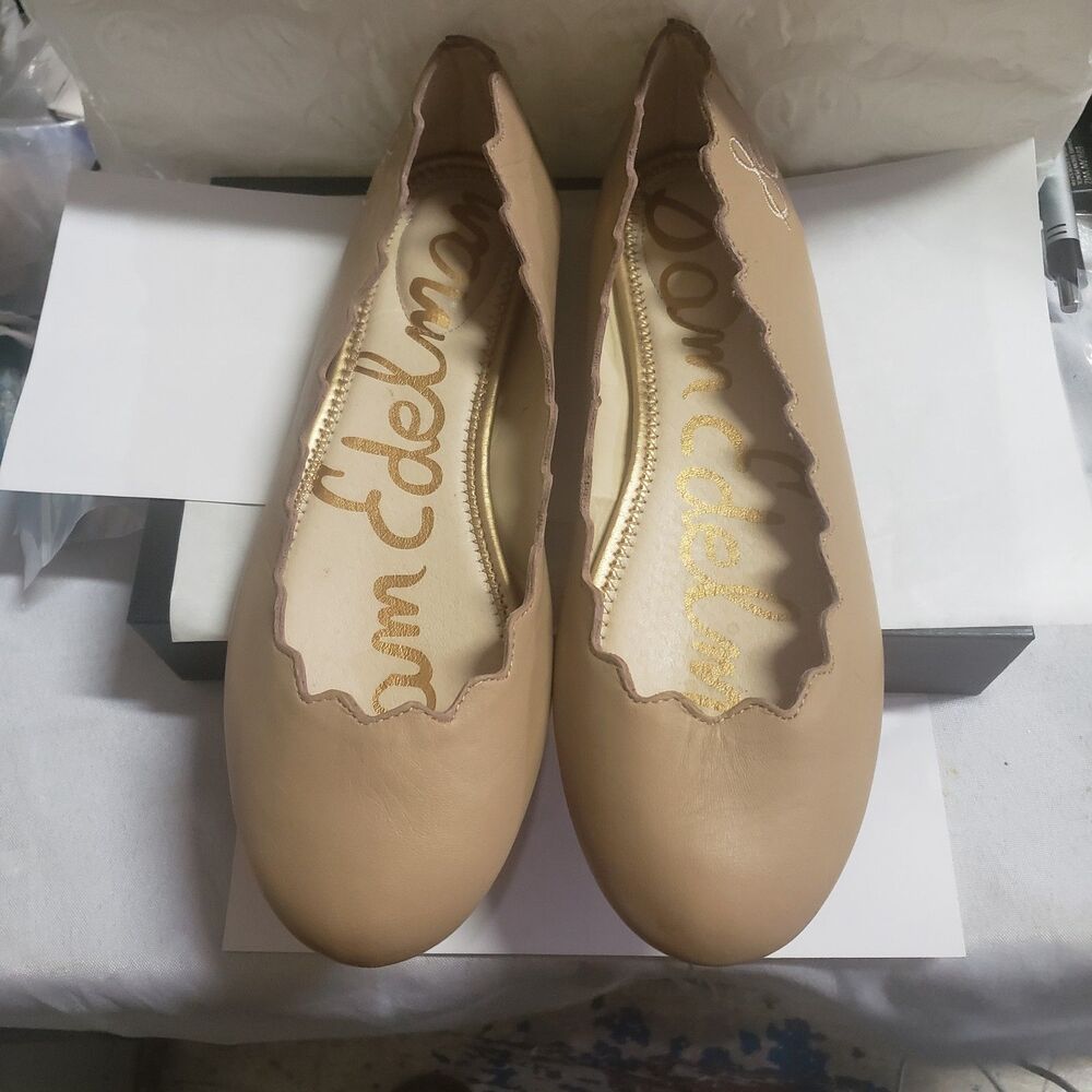 Sam Edelman Francis Scalloped Ballet Flats Sz 6.5W Beige #B1